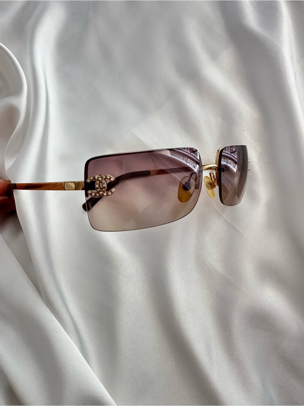Chanel Vintage Burgundy Rimless Swarovski cc’s Sunglasses